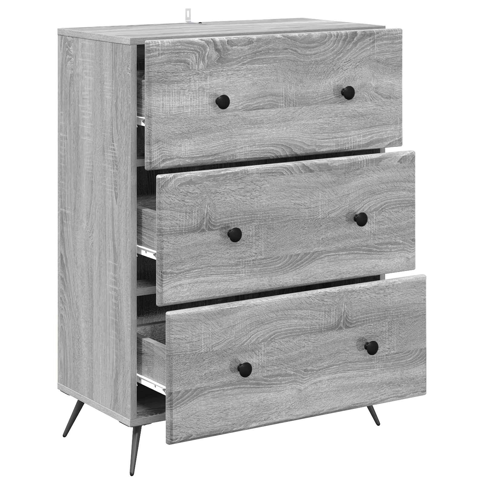 Cassettiera grigio Sonoma in legno, 66 x 34,5 x 90 cm, con 3 cassetti, telaio in metallo, per ufficio, camera da letto, corridoio, cantina, garage, officina, organizer
