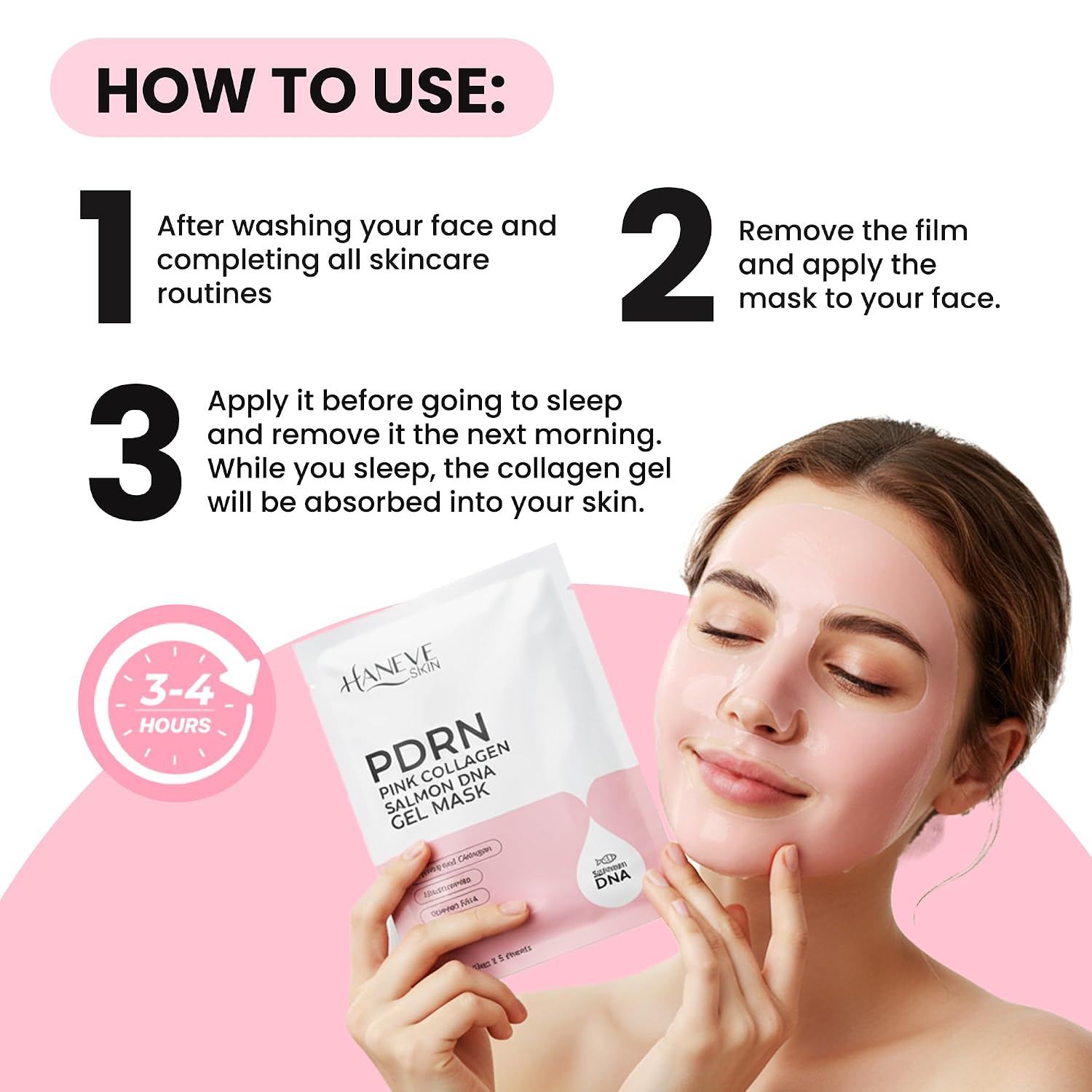PDRN Pink Collagen Gel Mask – Salmon DNA, Hydrolyzed Collagen & Niacinamide – Hydrating & Moisturizing Facial Sheet Mask for Radiance and Skin Barrier Support – 5-Pack