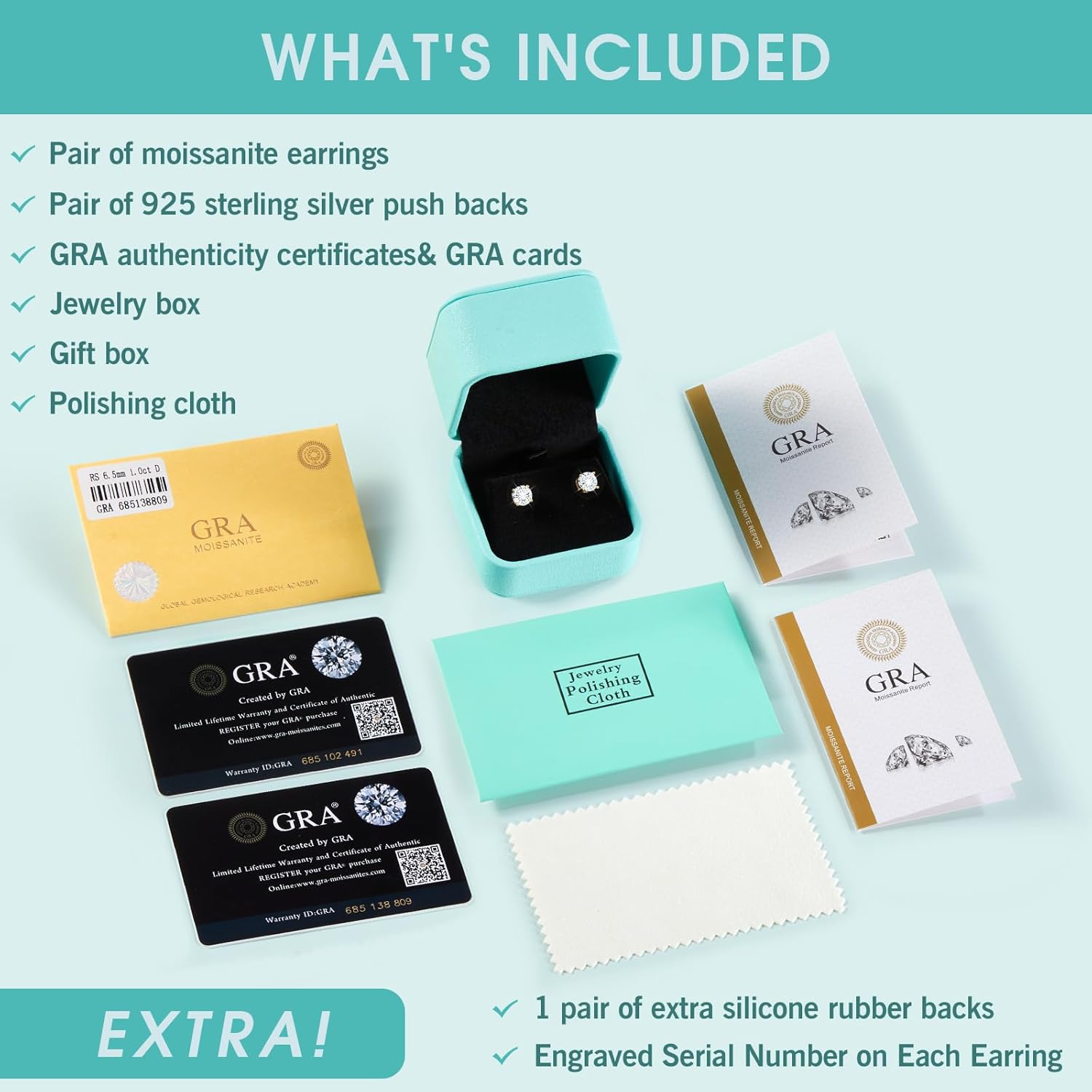 Moissanite Lab Created Diamond Earrings 0.6ctw-3.0ctw Solitaire Studs, D Color VVS1, Hypoallergenic 925 Sterling Silver, 14K White Gold Plated, Friction Back - Gift for Women & Men - Image 6