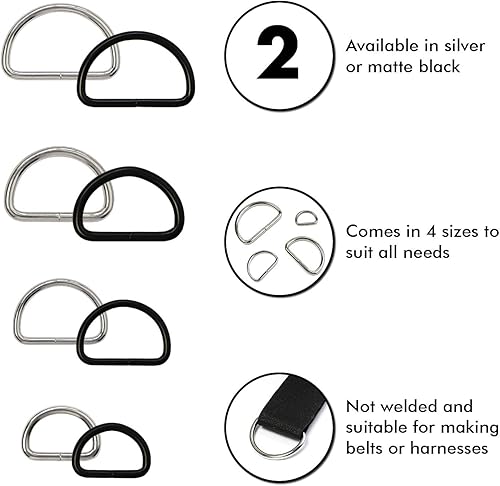 Miniatura 2 de Anillo en D de metal no soldado, anillos en D chapados en níquel, varios 0.5 pulgadas, 0.75 pulgadas, 1 pulgada, 1.25 pulgadas (100 unidades)