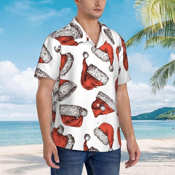 Christmas Hawaiian Shirts for Men,Funny Christmas Shirts,Christmas Shirts for Men,Santa Surfboard Blue,01-S
