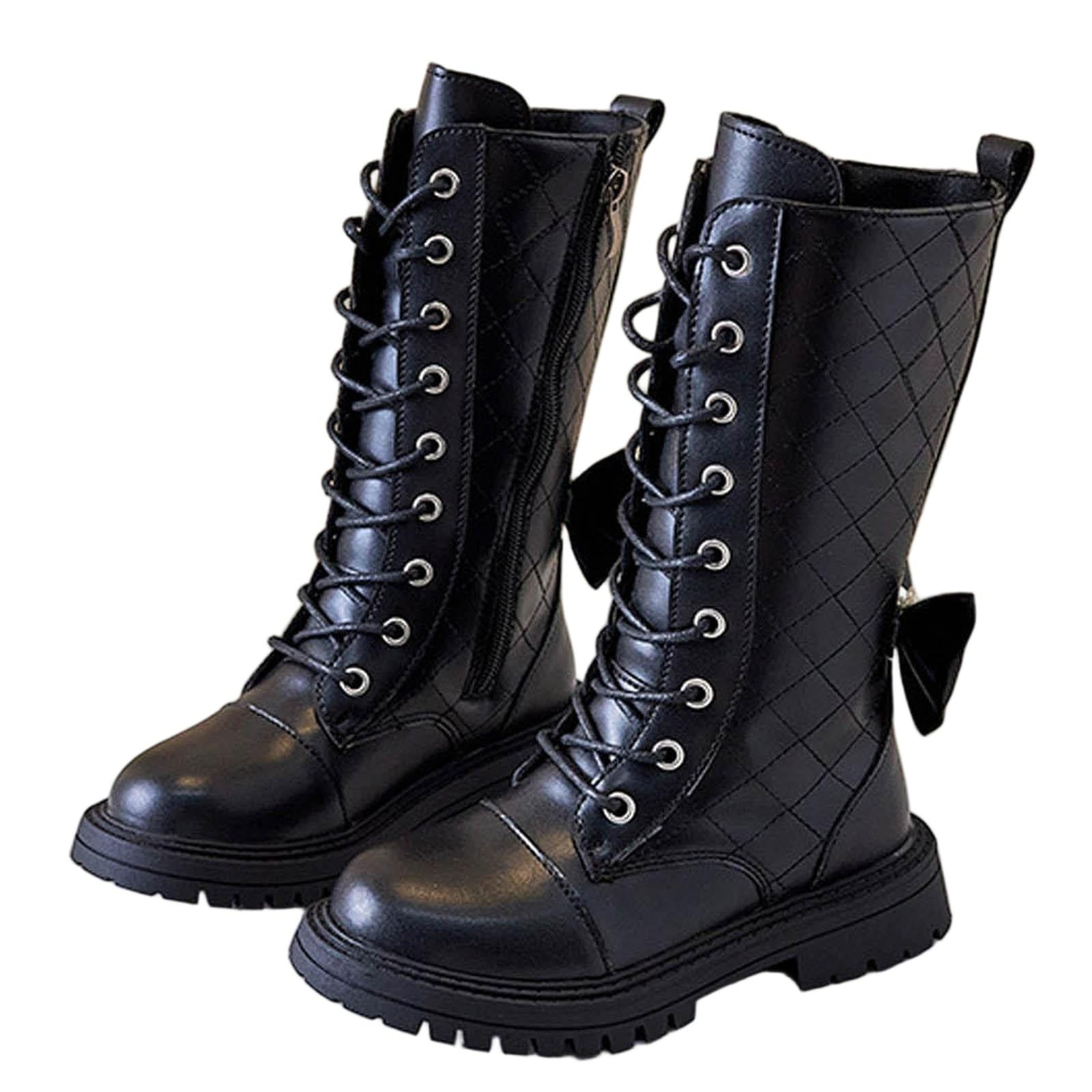 Ctreela Retro Lace-up Knee High Boots for Girls Mid Calf Shoes Little Kids Big Kids Riding Combat Boots