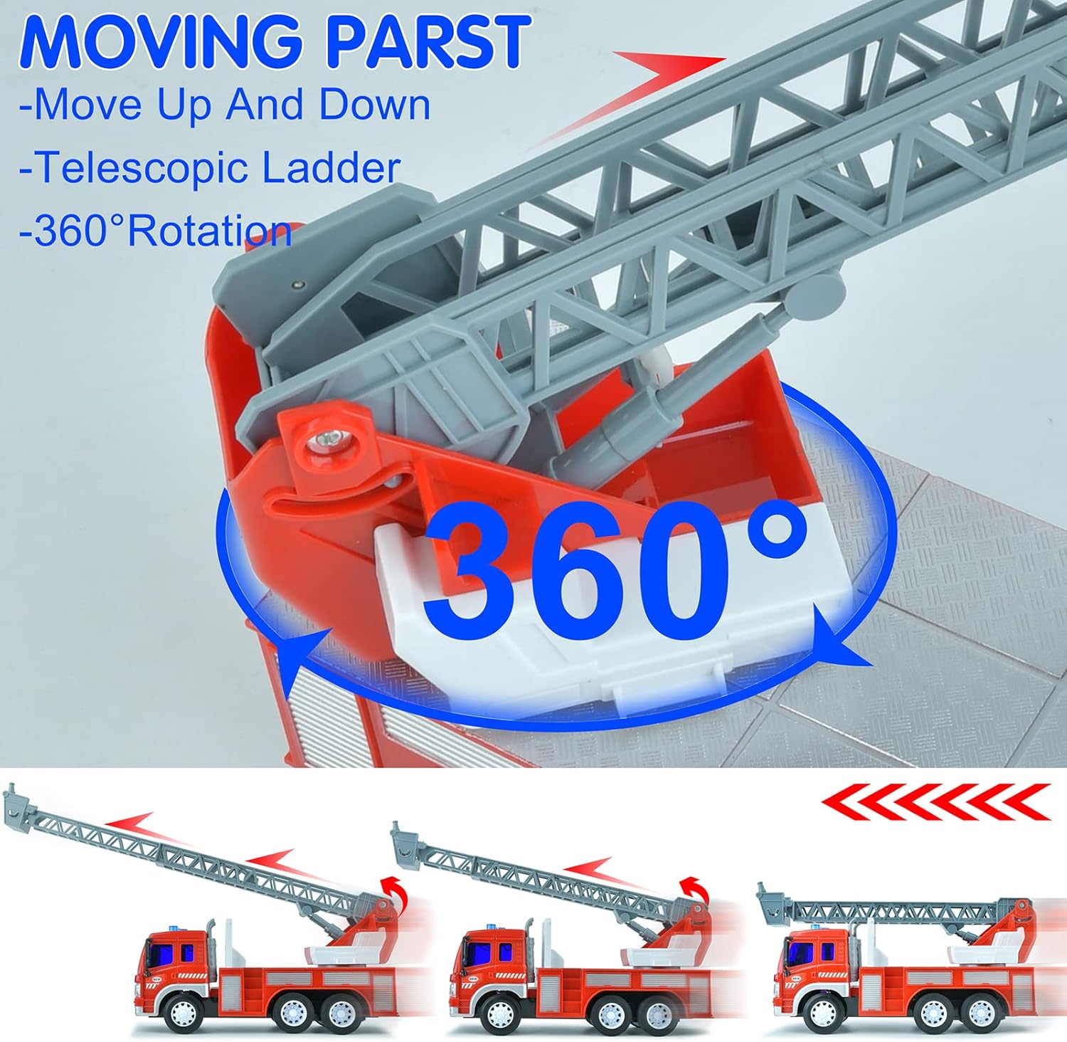 Fire Trucks for Boys with Lights and Sounds,TOYABI Extending Rescue Rotating Ladder Realistic Design Electric Firetruck Toys for Kids 3-8 Construction Vehicles Fire Truck Toys Gift : Clothing, Shoes & Jewelry