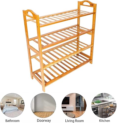 Miniatura 6 de Zapatero para armario, 12 listones, 4 niveles, organizador de zapatos de bambú, estante estrecho para zapatos, estante para zapatos, 16 pares de