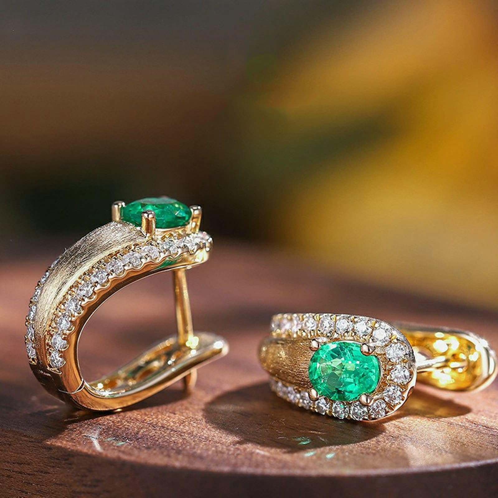 Creole Hoop 9K/14K/18K żółte złoto, zielone 1ct laboratorium stworzone szmaragdowe matowe kolczyki damskie ze szlifem owalnym, prawdziwa biżuteria Moissanit kolczyki sztyfty 18/14/9-karatowe