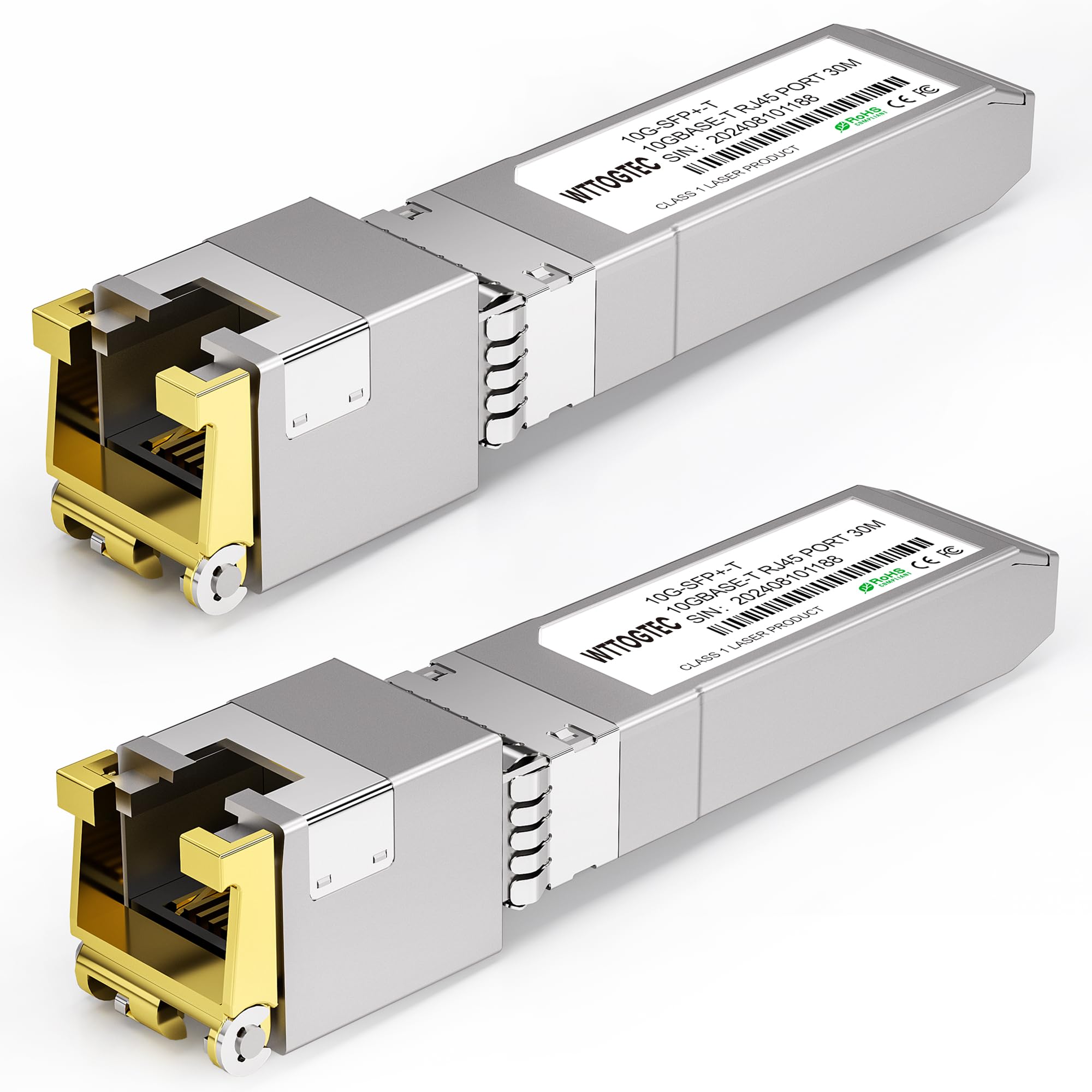 Lot de 2 émetteurs-récepteurs SFP+ vers RJ-45, 1,25/2,5/5/10G-T cuivre SFP+ CAT6a, auto-négociation, jusqu'à 30 m, pour Cisco SFP-10G-T-S, Ubiquiti, Meraki, TP-Link, Mikrotik, Netgear et plus encore