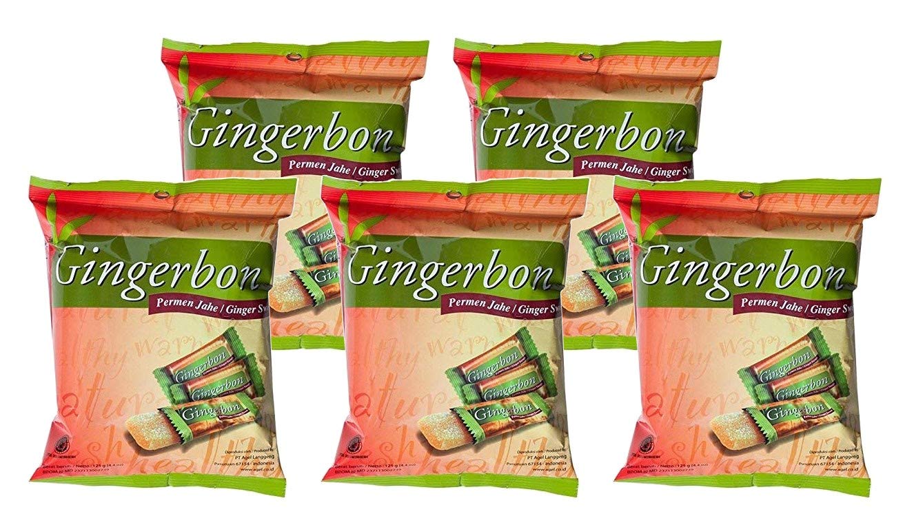 Gingerbon - cukierki imbirowe, oryginalny smak z ostrą nutą, opakowanie 5 sztuk, (5 x 125 g)