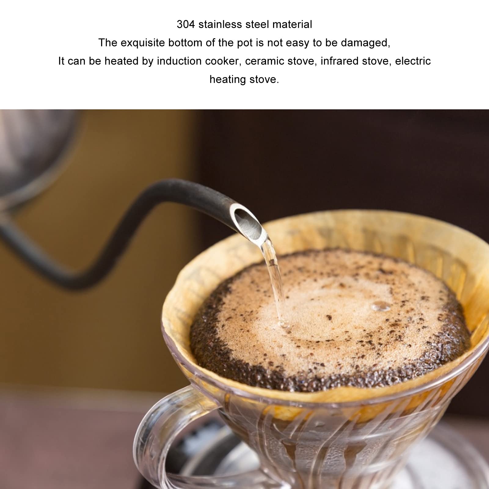 1200ML Stainless Steel Coffee Pot with Thermometer, Gooseneck Design for Precise Pouring, Induction Cooker Heatable, PP Anti Slip Handle, Vent Hole for Safety