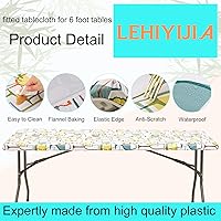 Vista 3 de Mantel elástico de vinilo para mesa rectangular de 6 pies, mantel ajustable con reverso de franela, mantel de plástico impermeable de 30 x 72