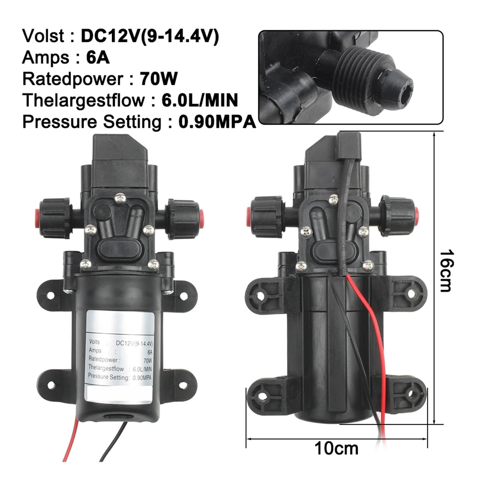 Pompes à eau Pompe à membrane Pompe Auto-amorçante À Membrane Haute Pression 12V 130PSI 6L/Min 70W 72W Alimentation 6A Tuyau 1/2 (Size : Pump-01)