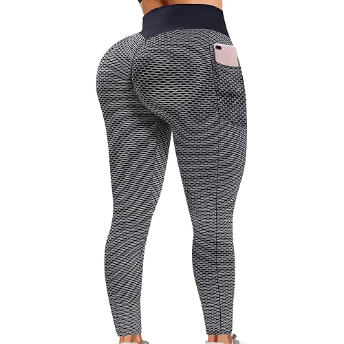 A AGROSTE Women's High Waist Yoga Pants Tummy Control Workout Ruched Butt Lifting Stretchy Leggings Textured Booty Tights