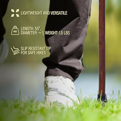 Miniatura 5 de Backyard Expressions - Bastón de madera rústica, bastón de senderismo hecho a mano de 55 pulgadas con correa de cuero y punta antideslizante, madera