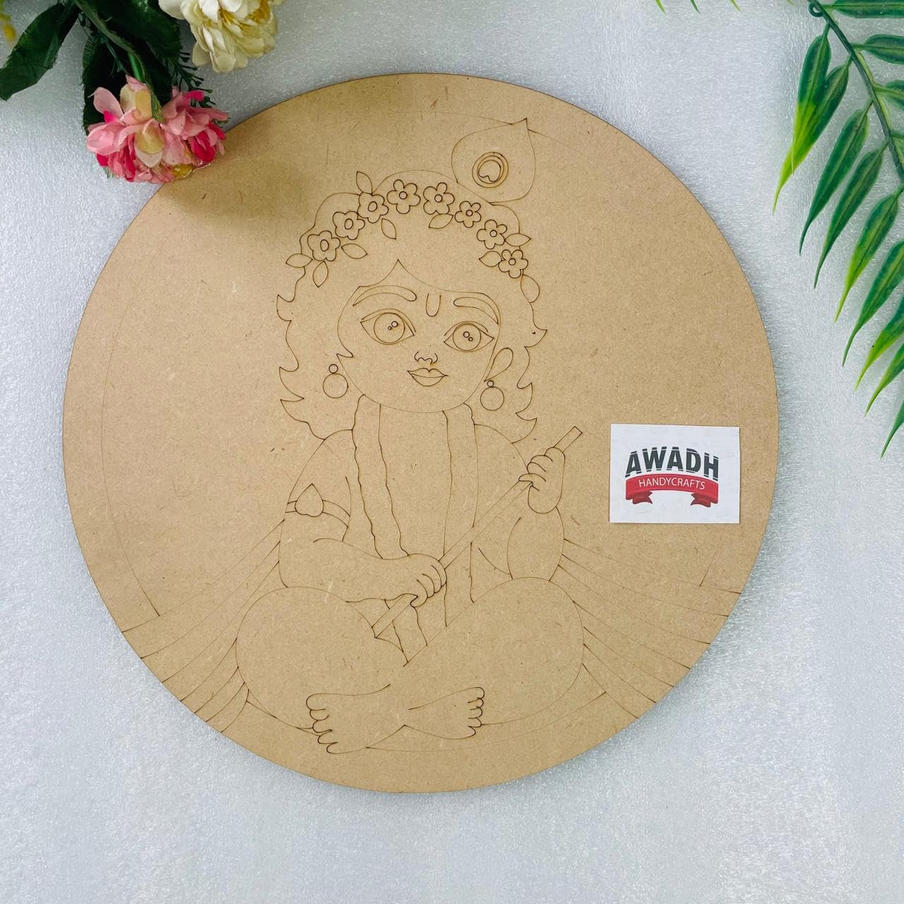 Awadh Handicrafts Pre-Marked Little Krishna MDF Cutout for Painting – Round Wooden Mandala Art Base for DIY Craft, Acrylic & Resin Painting – Divine Bal Gopal Wall Decor Canvas (30cm / 12 Inch)-image-31