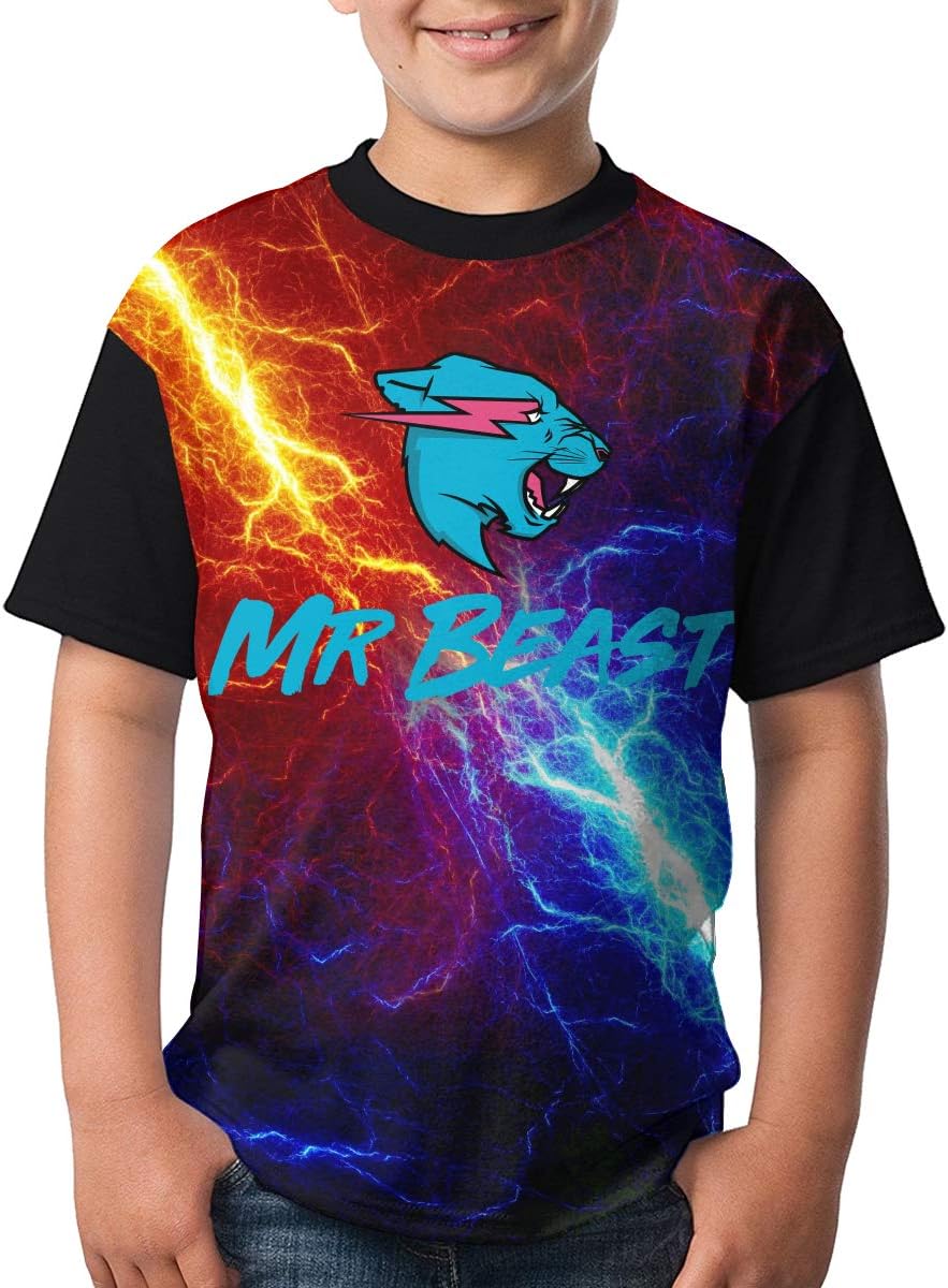 Mr Beast Boys and Girls Print T-Shirts, Youth Fashion Tops XS Black