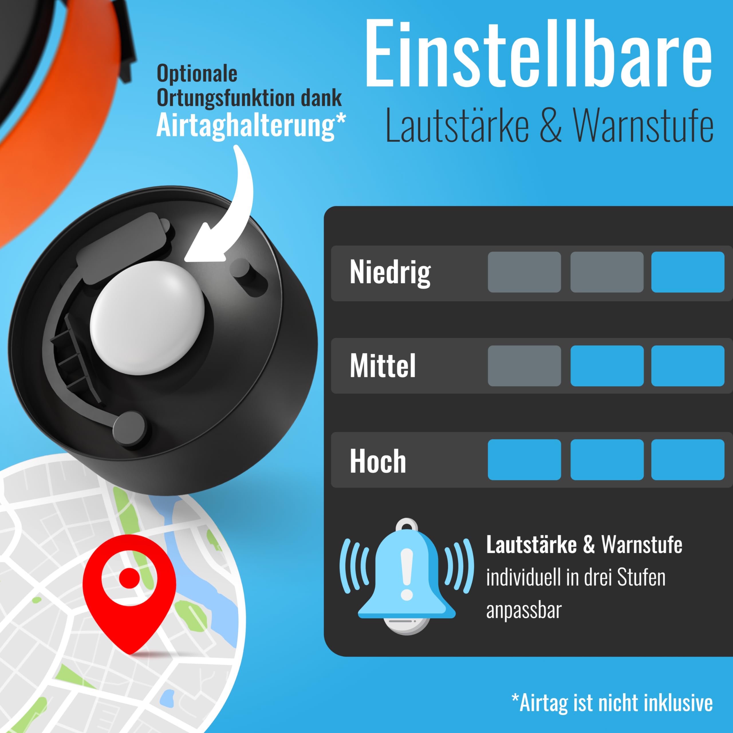 Parkwächter B1 Allarme Per Bici Con Portabottiglie Integrato, 2 Telecomandi, IP55, Tracker Per AirTag, Volume Regolabile, Blu
