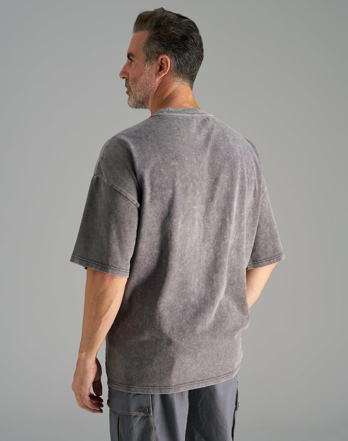 CHRONOLINE Men's Heavyweight T-Shirt Oversized Cotton Vintage Washed Tee Fall Winter Thick Crew Neck Short Sleeve Layered Top - Image 4