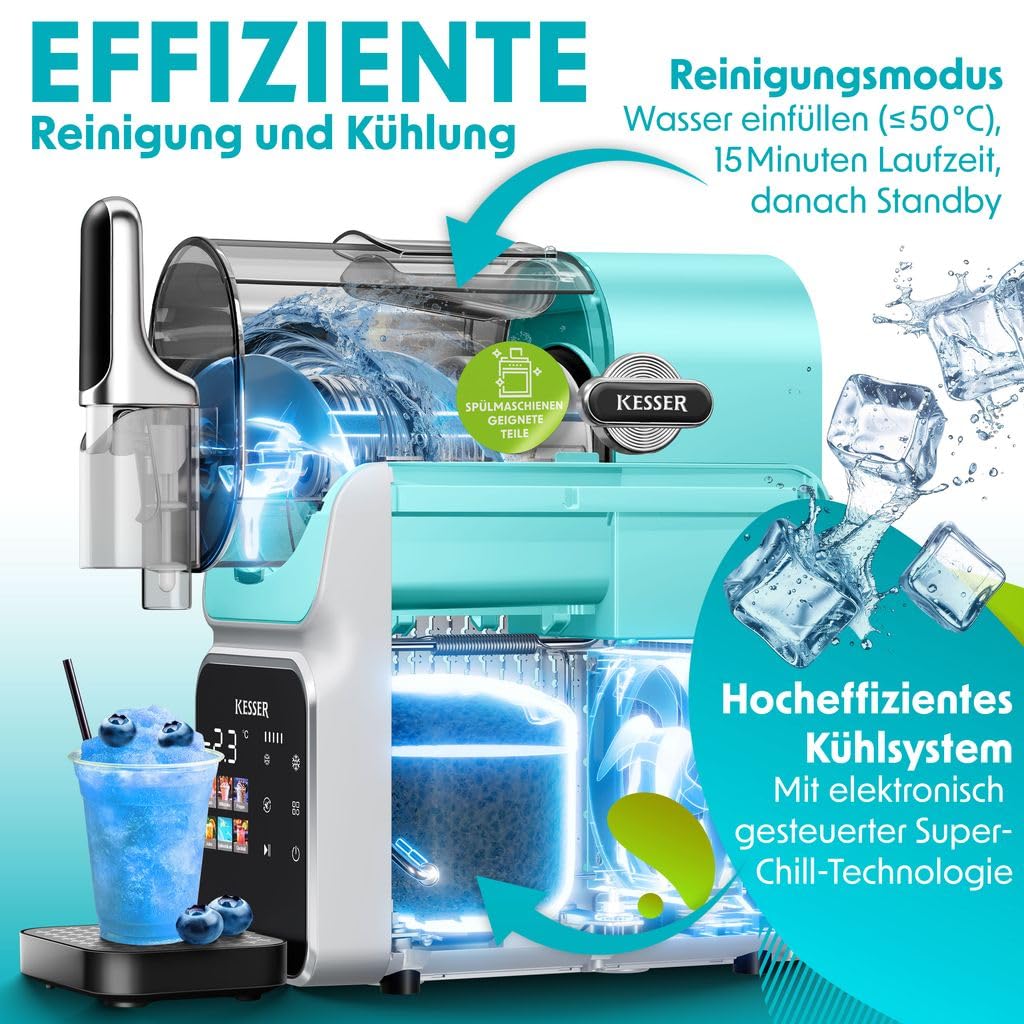 KESSER® Slush Maschine für zu Hause - Slush Ice Maker 2L - für Slush, Eis-Cocktails, Frappés, Milchshakes & gefrorenen Saft - in 25 min & mit 6 Programmen - inkl. 3x Becher & Rezeptbuch, Hellblau