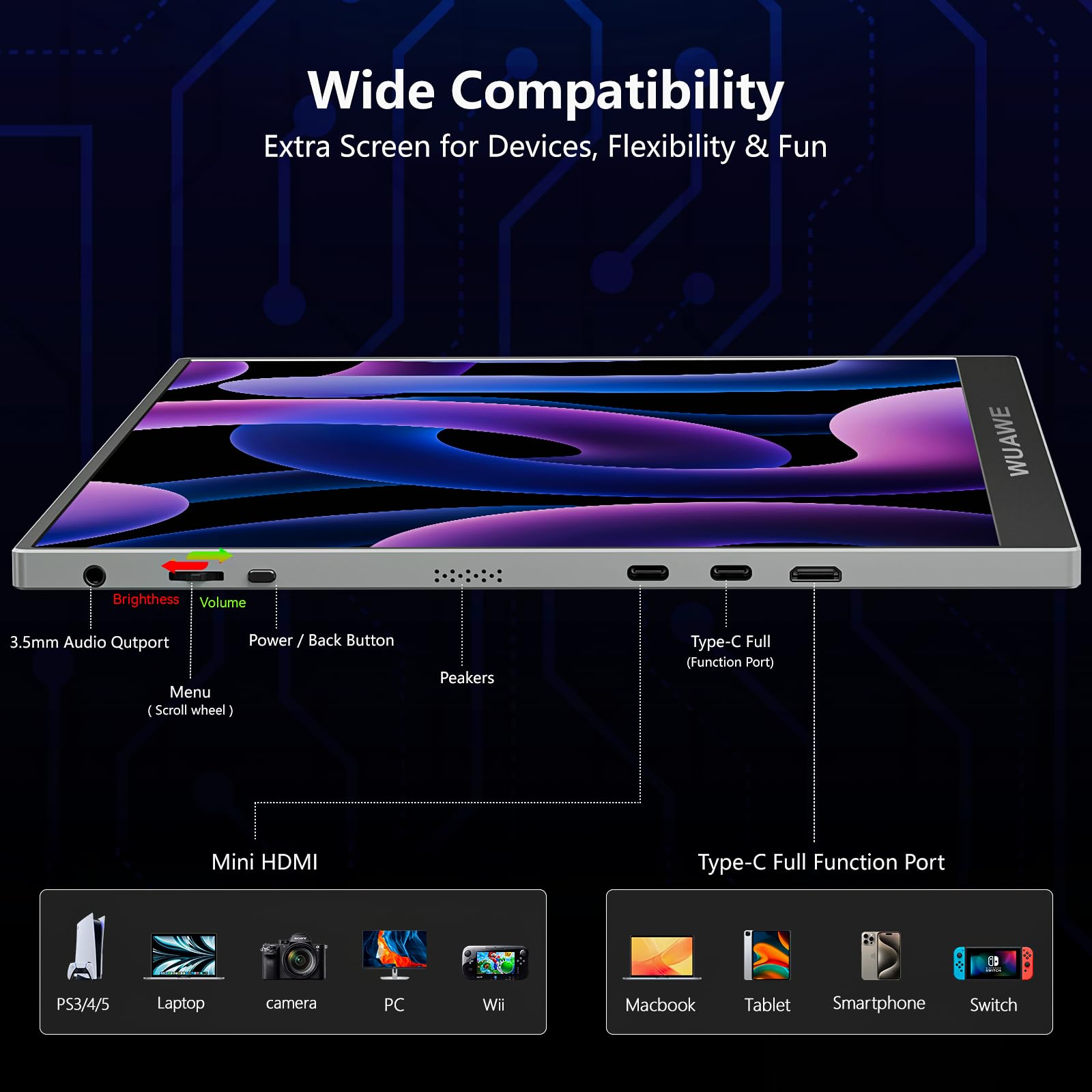 WUAWE ポータブルモニター 16インチ 1980x1200P 60Hz Amazon.co.jp: WUAWE 16インチ 1200P 120Hz ポータブルモニター 100