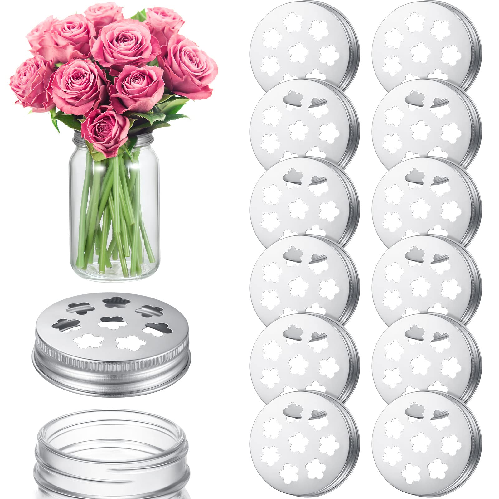 Amazon.com: 12 Pcs Mason Flower Jar Holder Lid Metal Flower Lid Insert ...