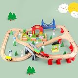 Jacootoys 80PCS Wooden Train Tracks Set Magnetic Trains Educational Construction Toy Wooden Car Tracks Vehicles for Kids 3+ Years Old Girls Boys - 7