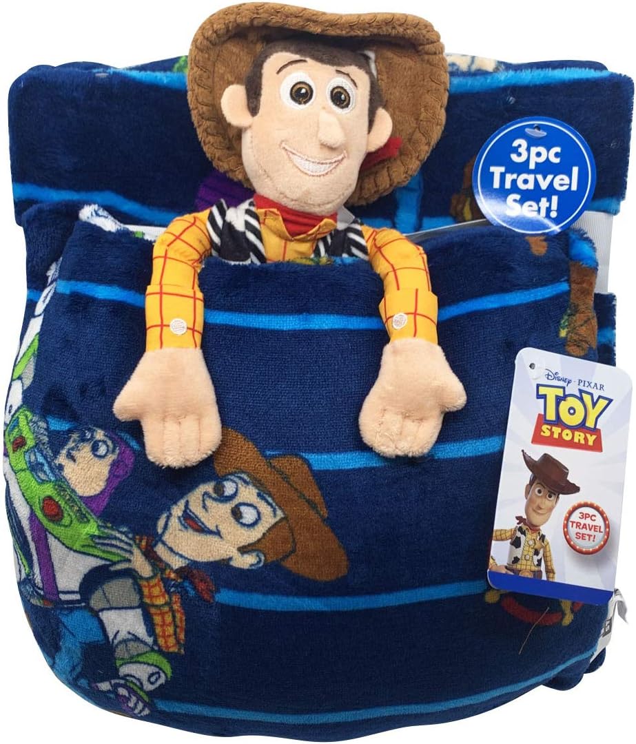 Jay Franco Disney Pixar Toy Story Travel Set - 3 Piece Kids Travel Set includes Blanket, Pillow, & Plush - Featuring Woody (Offical Disney Pixar Product)