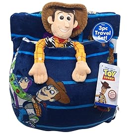 Jay Franco Disney Pixar Toy Story Travel Set - 3 Piece Kids Travel Set includes Blanket, Pillow, & Plush - Featuring Woody (Offical Disney Pixar Product)