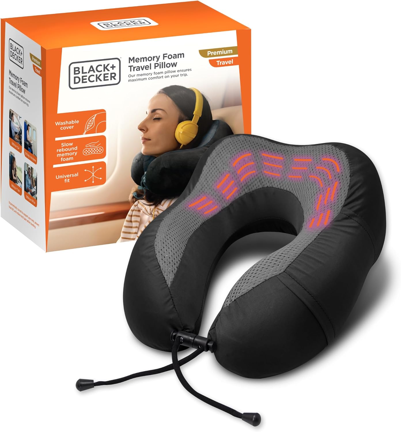 BLACK+DECKER Cooling Gel Memory Foam Neck Pillow – Travel Pillow for Plane, Car & Train – Ergonomic Neck Support, Slow Rebound Memory Foam, Washable Cover, Universal Fit, Black BLACK+DECKER Cooling Gel Memory Foam Neck Pillow – Travel Pillow for Plane, Car & Train – Ergonomic Neck Support, Slow Rebound Memory Foam, Washable Cover, Universal Fit, Black