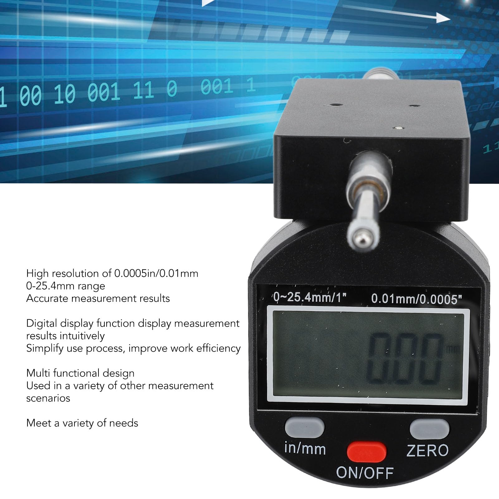 KIMISS Indicador de Dial Digital, Herramienta de Medición Electrónica Vertical de Precisión de 0,0005" para Máquinas CNC y Uso Industrial, Rango de 0-25,4 Mm
