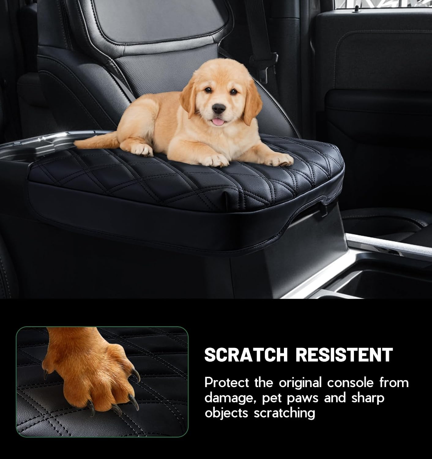Sinvanho Center Console Cover for 2023 2024 2025 Ford F250 F350 F450 F550 Super Duty, PU Leather Armrest Box Cover, Truck Interior Accessories with Hidden Pockets (Fits Bucket Seat Console Only)