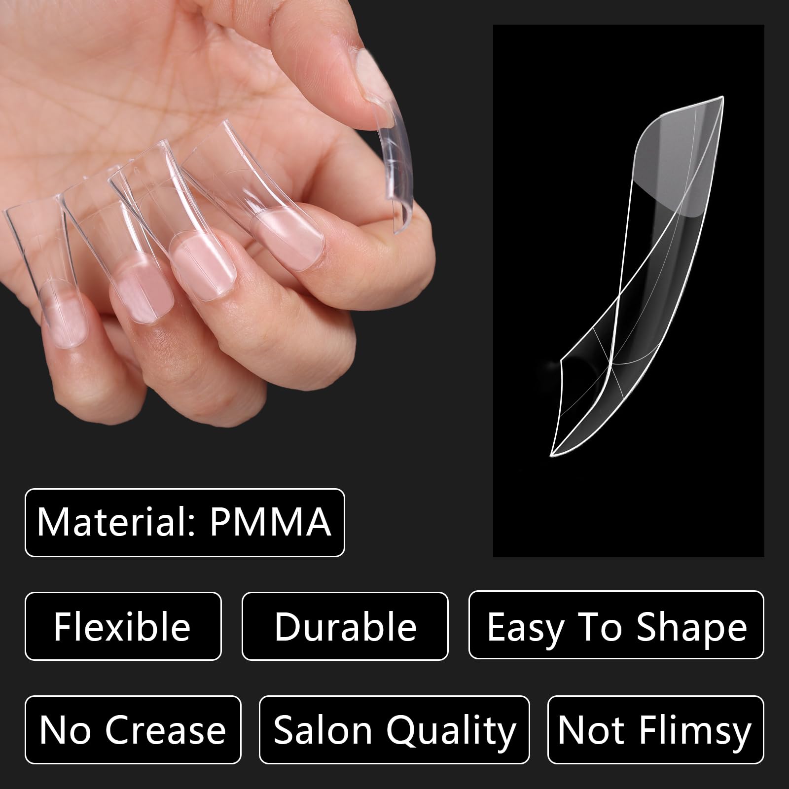 Laza 120pcs Medium Length Duck Nail Tips with Auxiliary Lines 12 Sizes Box-packed Clear Duck Nails Full Cover Wide Nail Tips French False Nail Tips for Acrylic Nails Extension Tips