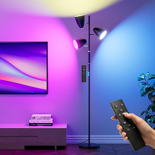 Miniatura 10 de QiMH Lámparas de pie de árbol para sala de estar, lámpara de pie moderna de 67 pulgadas con 3 bombillas LED, lámpara alta industrial de lectura para