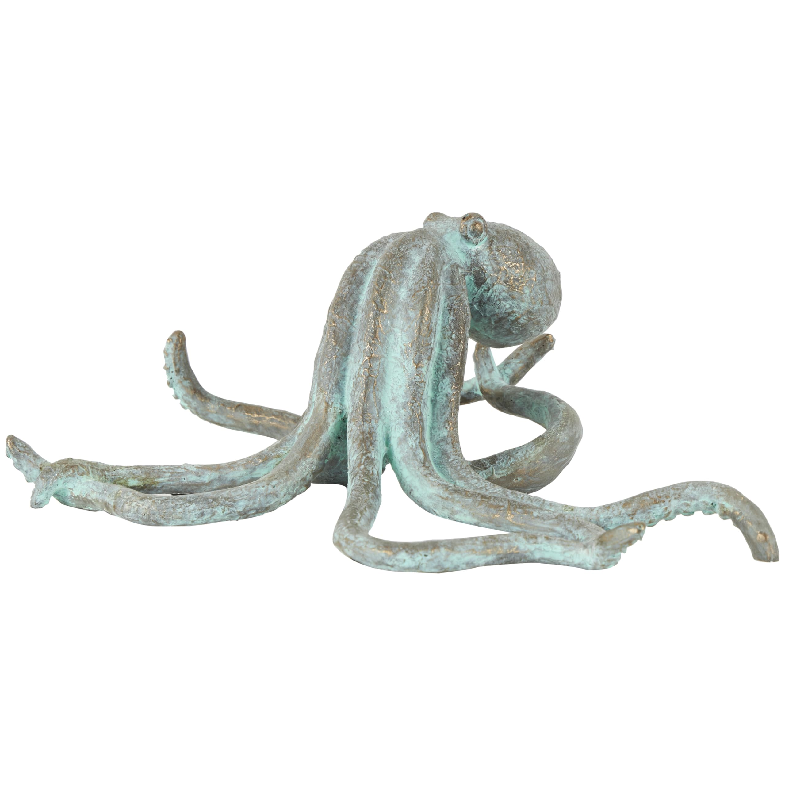 Deco 79 Polystone Octopus Decorative Sculpture Distressed Patina Home Decor Statue with Gold Foil Accents, Accent Figurine 12" x 8" x 4", Blue