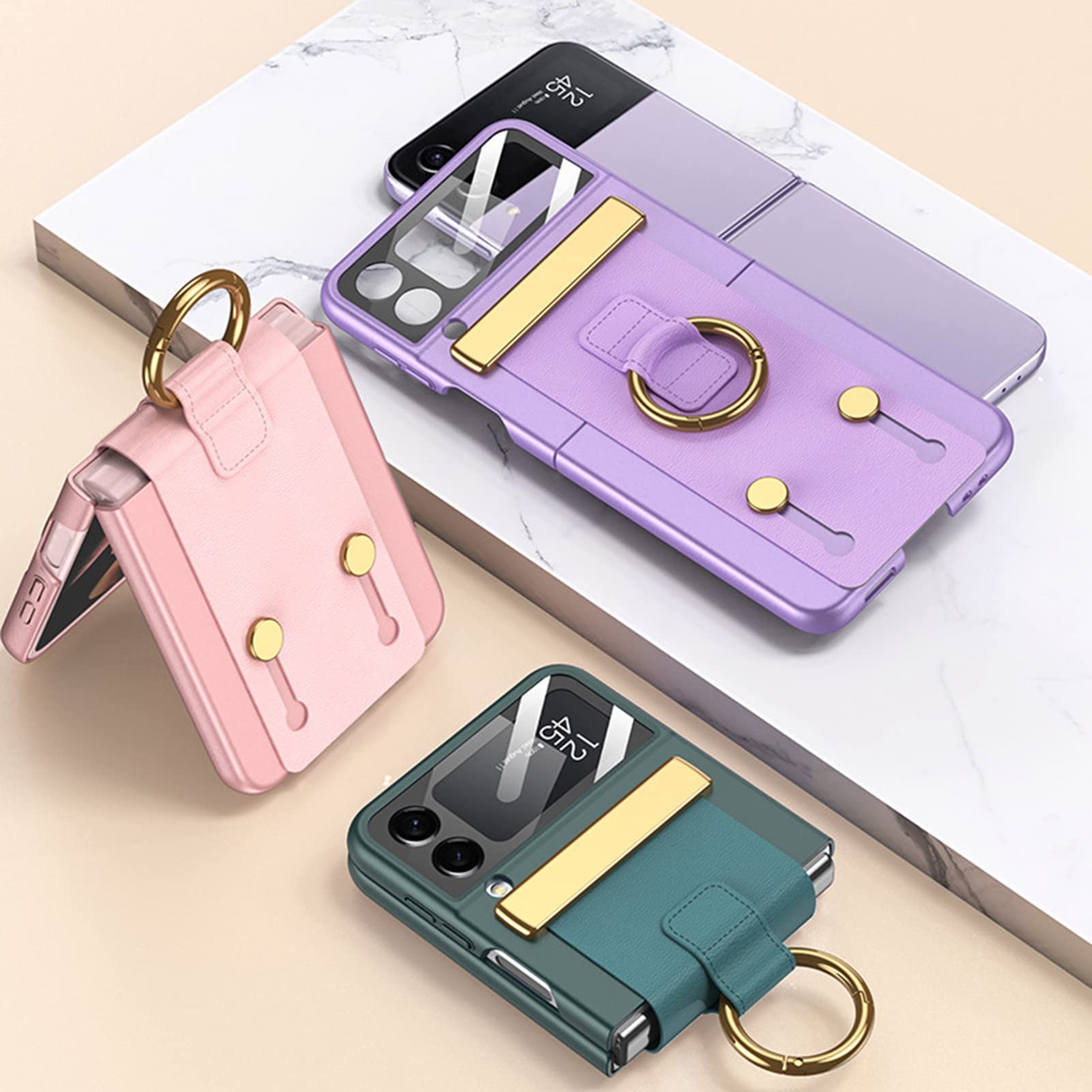 Custodia Per Samsung Galaxy Z Flip 4, Custodia Rigida Ultra Sottile in PC Con Protezione Della Lente E Staffa Per Il Dito, Custodia Protettiva Leggera Antiurto,Viola