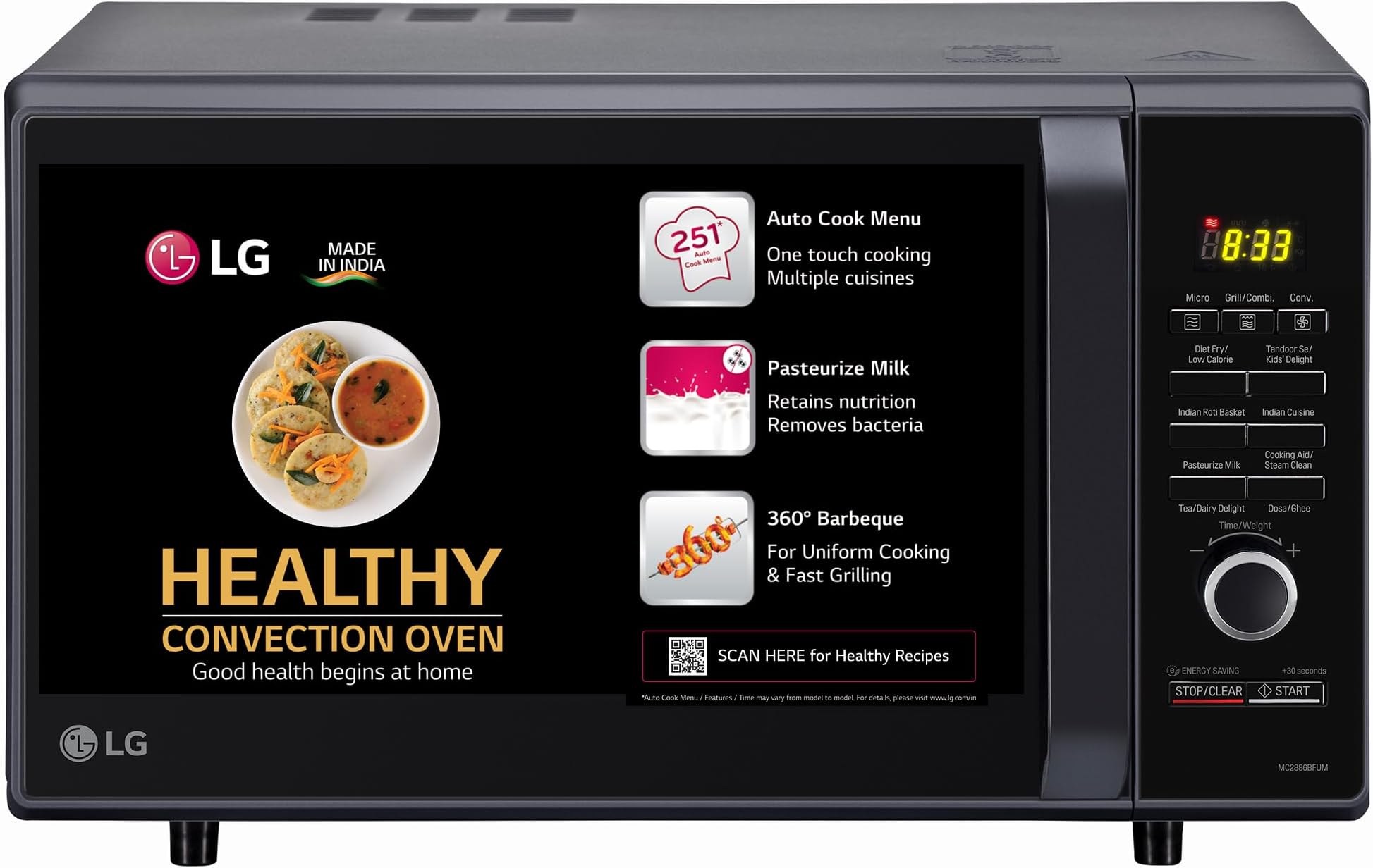 LG 28 L Convection Microwave Oven (MC2886BFUM, Black, 360° Motorised