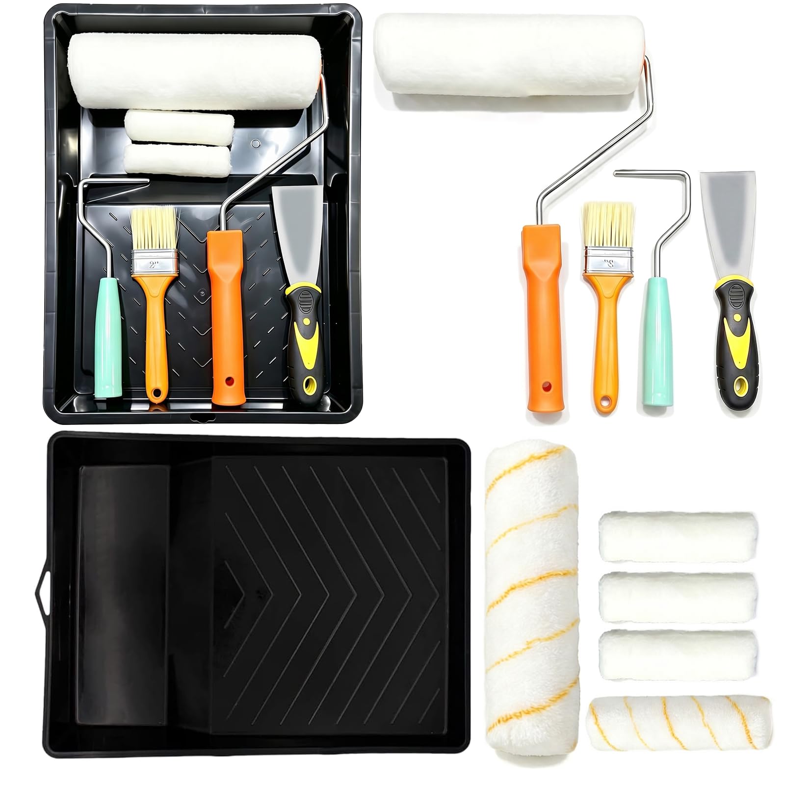 10 Pcs Paint Roller Set, Paint Rollers and Trays Sets Roller Sets Ultimate Emulsion Painting Rollers for Painting Suitable Domestic Painters Renovation Contractors and DIY Enthusiasts