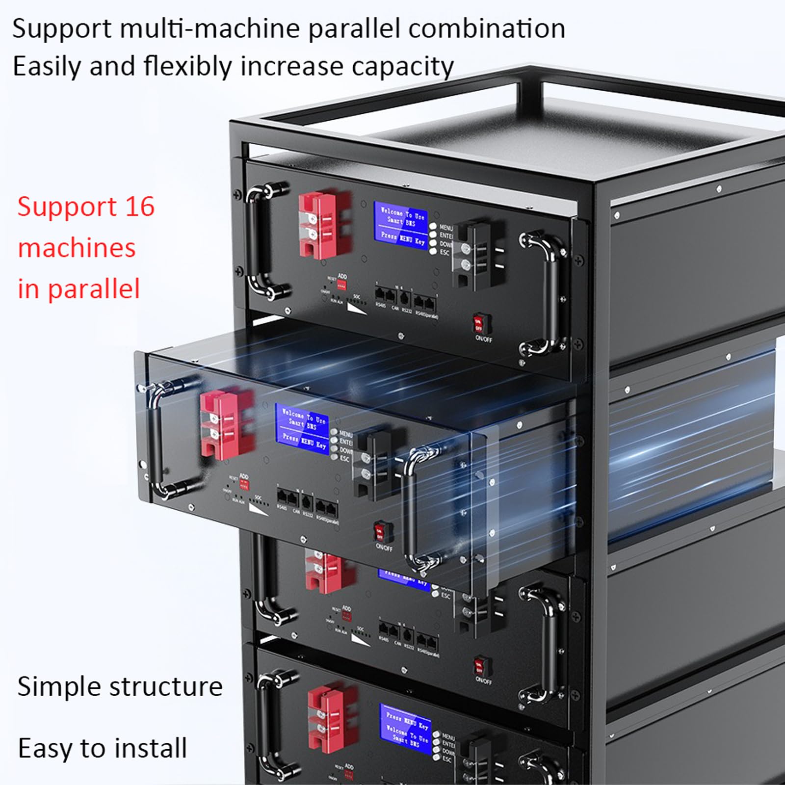 Batería Litio LiFePO4 51,2V 50AH BMS integrada 100A con Pantalla LCD Máx. Salida de Potencia 2560W más de 4000 ciclos para Aplicaciones de Sistema Solar/Fuera de la Red