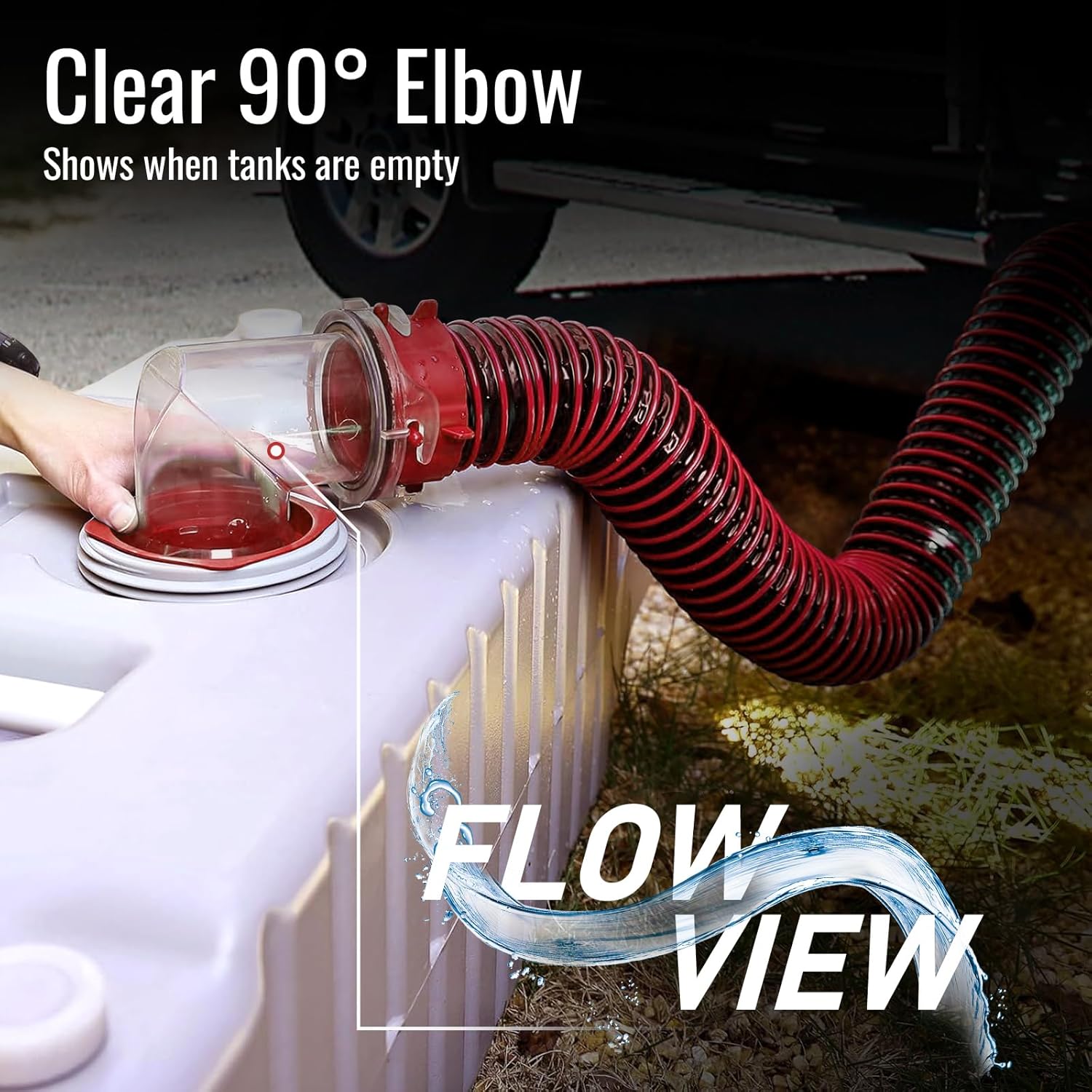 10FT RV Sewer Hose Kit: Heavy Duty Camper Waste Hose with Leak-Proof Swivel Fittings, 90° Clear Elbow, 4-in-1 Adapter, TPE Tech for Crush-Proof and UV-Resistant