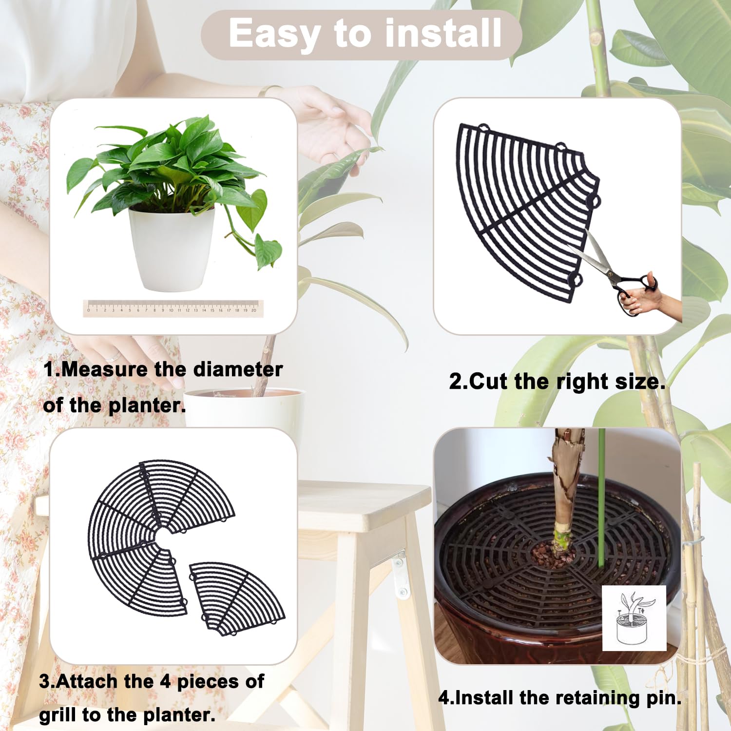 Lot de 2 grilles de protection pour pots de fleurs, 30 cm, grille de protection pour plantes, chat, coupables, protège la terre des animaux et des enfants, noir