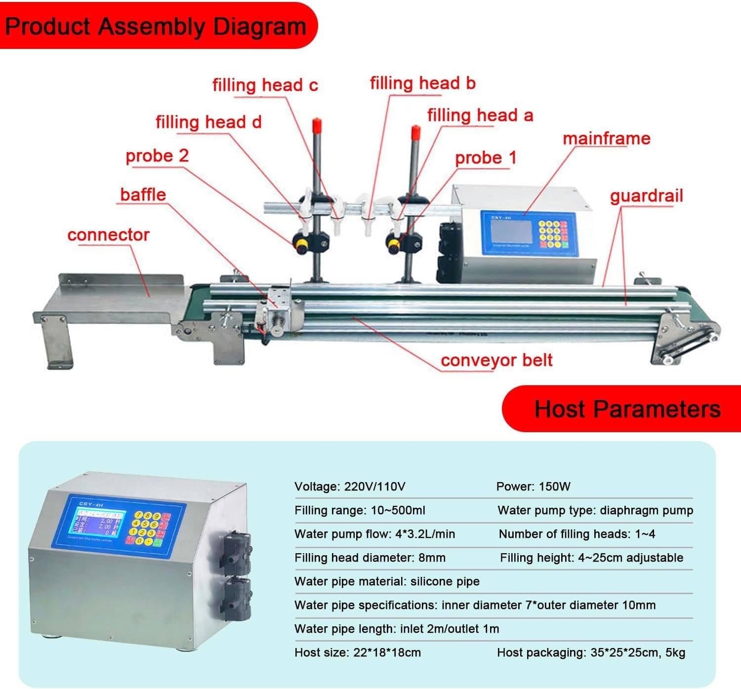 Máquina eléctrica de llenado de líquidos, bomba de control digital para botellas de 0 a 300 mm, ideal para aplicaciones de llenado de perfume, jugo y aceite