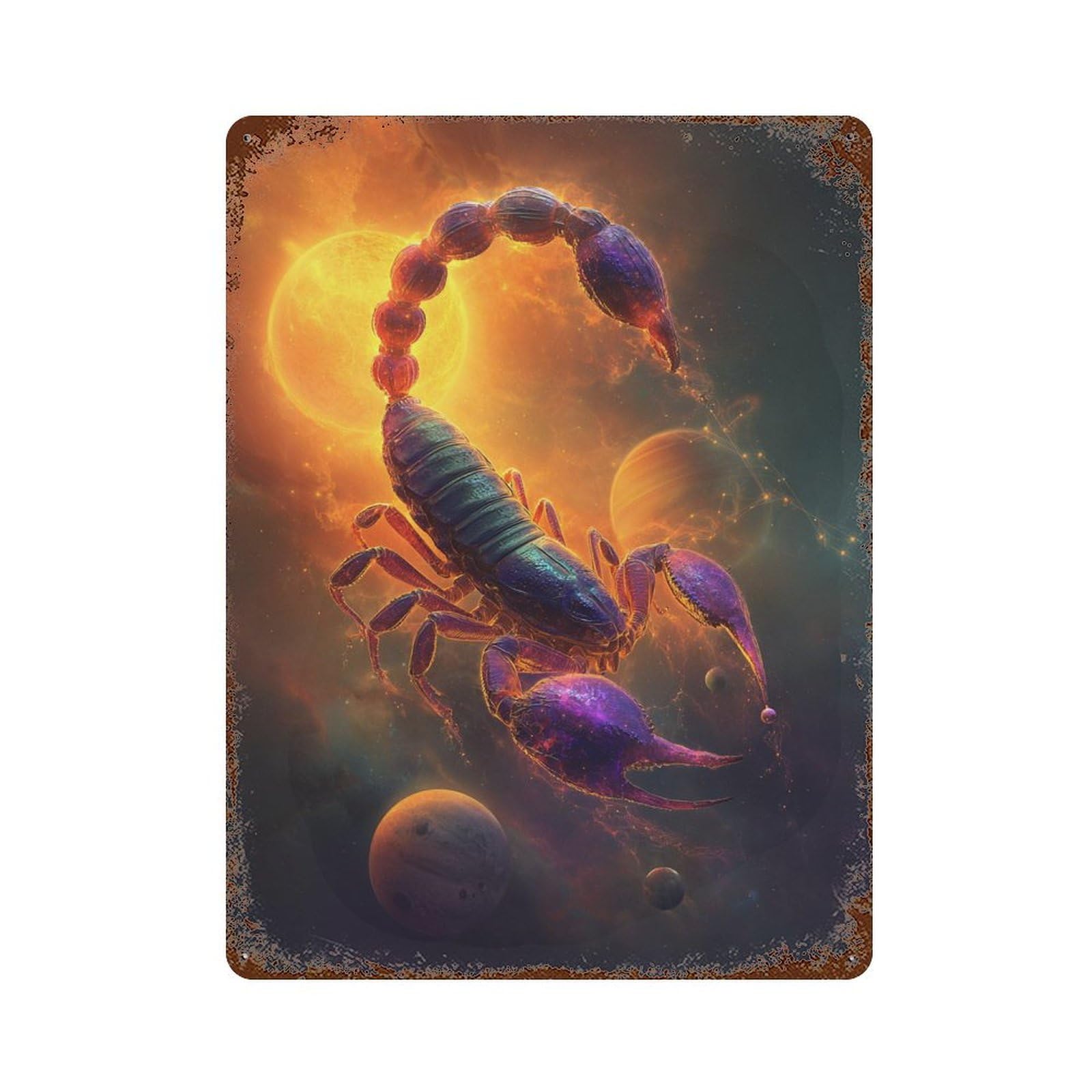 Vintage Rust Metal Sign Cosmic Scorpion Art Print 15.7"x11.8", Novelty Wall Decor for Office, Studio And Wall Decor