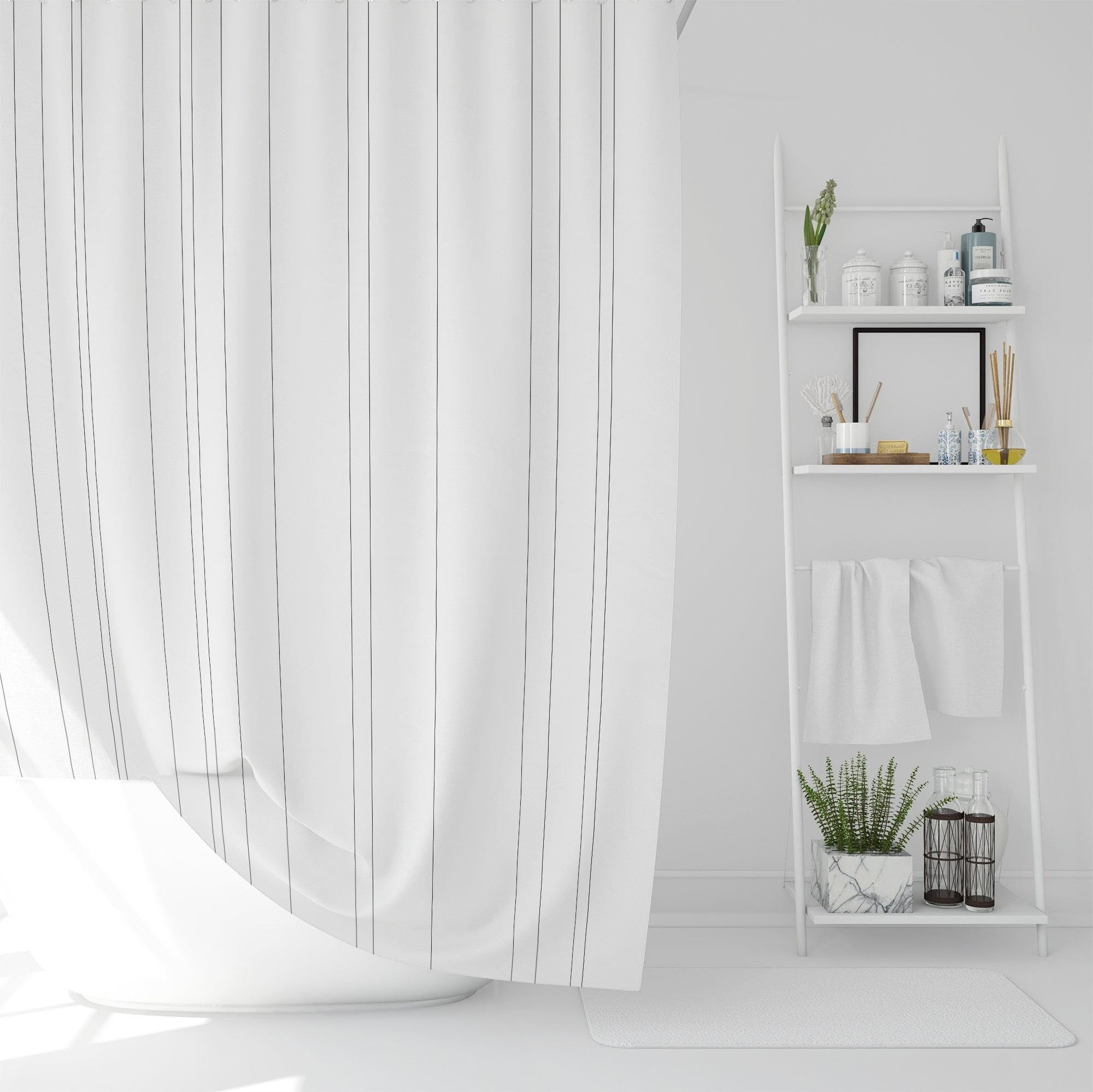 Rideau de douche minimaliste blanc moderne en polyester lavable en machine 180 x 190 cm 12 crochets inclus Style hôtel élégant imperméable