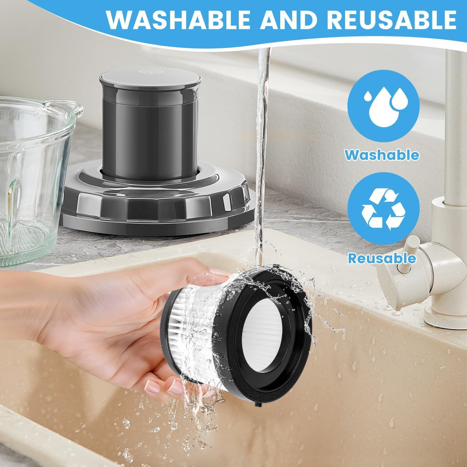 4 Pack DCV501HB DCV5011H Replacement Filters Attachment Compatible with DEWALT 20V Cordless Handheld Vacuum Cleaner, Washable Reusable Vacuum Filter with Brush for Home, Car, Office