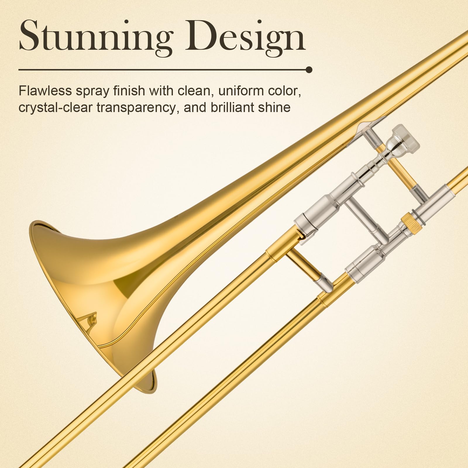 SONICAKE Trombone Alto Bb Laqué Or, Kit complet pour débutant avec Embouchure 7C, Mallette rigide, Gants et Accessoires QTB-01