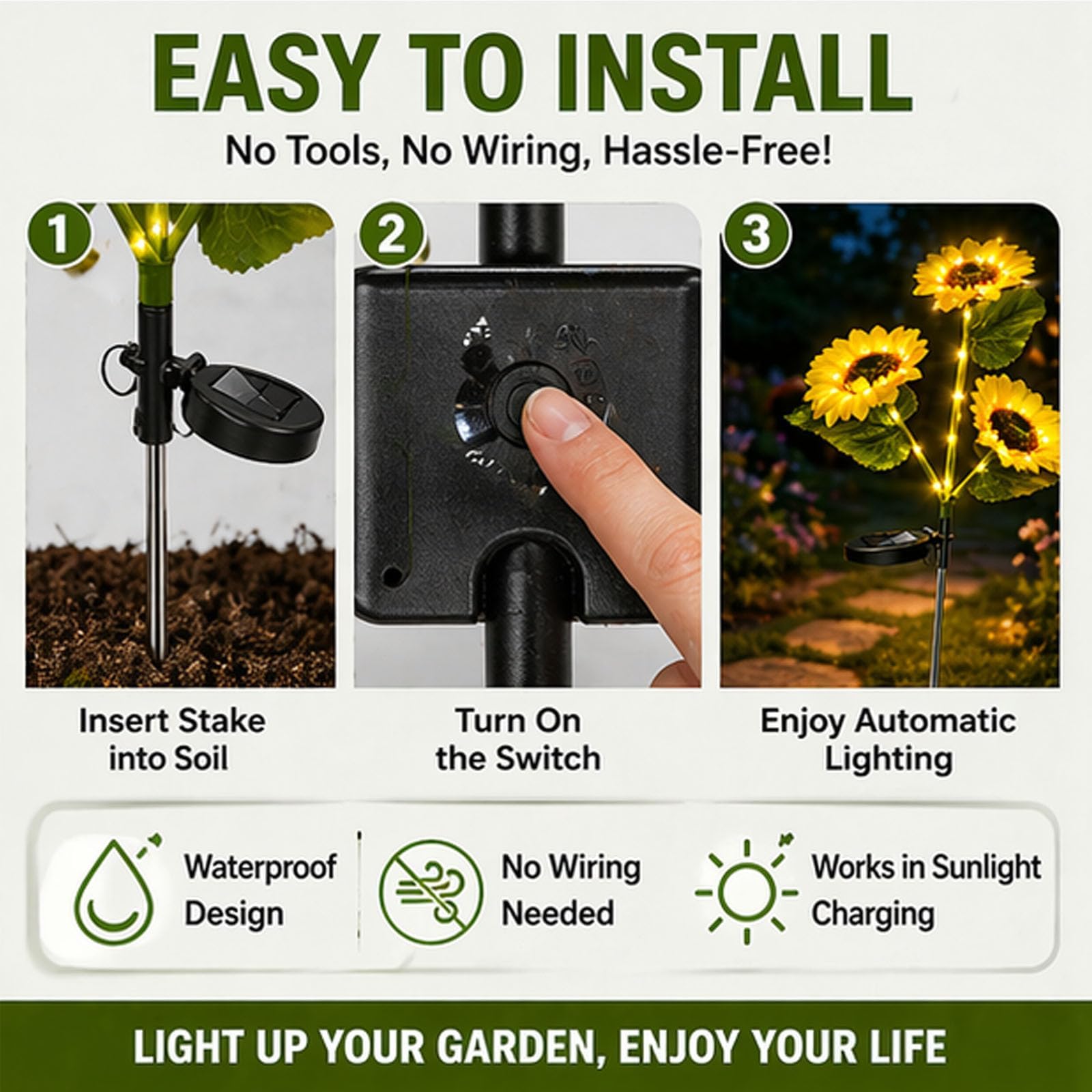 Girasoli ad energia solare per esterni, girasoli solari impermeabili per esterni, luci da giardino a forma di fiore, accensione e spegnimento automatico per giardino, cortile, patio (singolo (serie 5