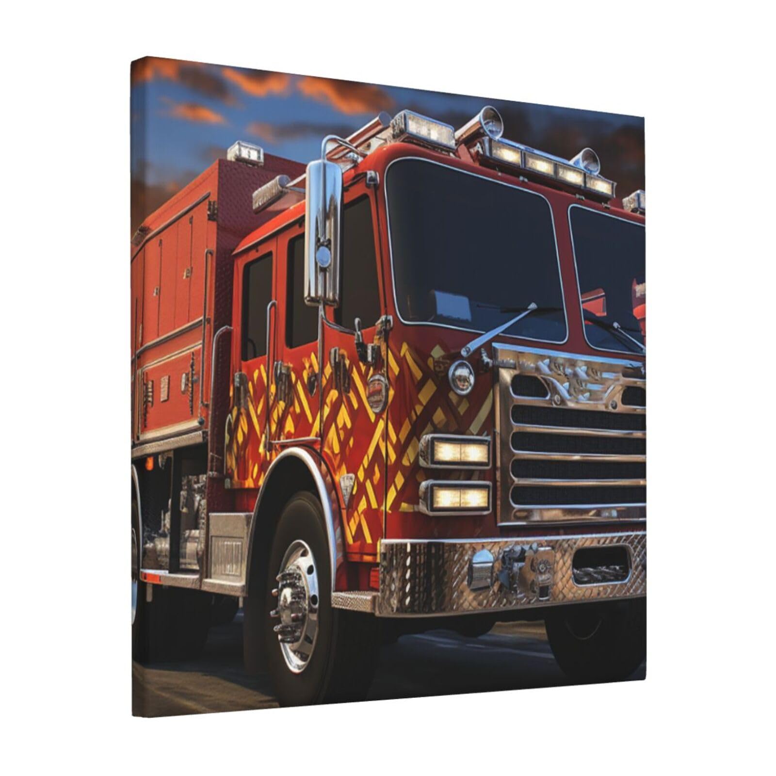 KLOPH Fire Truck Canvas Wall Art for Living Room 12"x12" Modern Artwork Painting for Bathroom Hanging Canvas Prints Aesthetic Wallart for Bedroom Kitchen Office Wall Decor