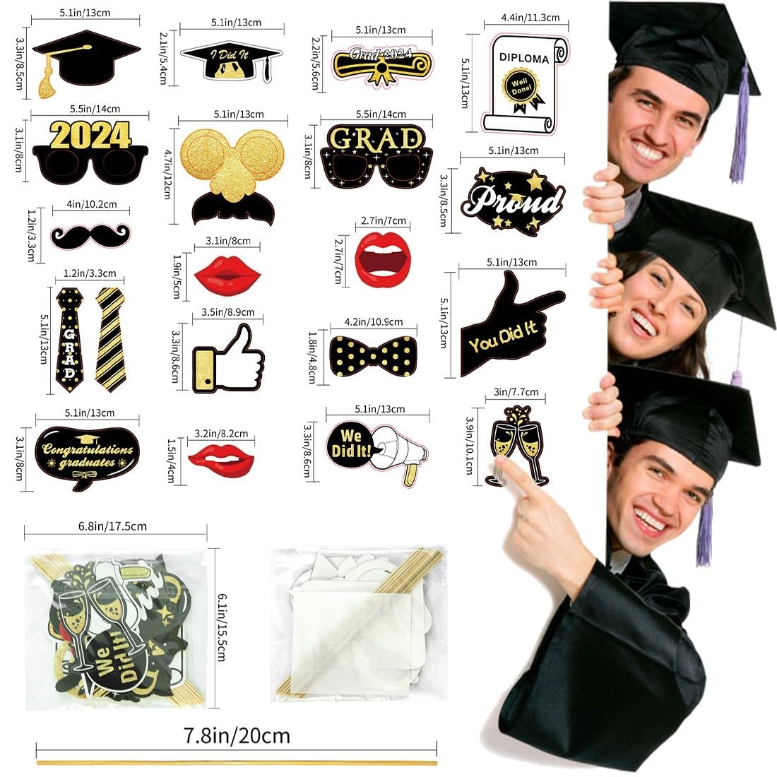 Kit 19 Accessori Foto Per Laurea - Cornice, Cappelli, Slogan Divertenti Per Feste E Ricordi