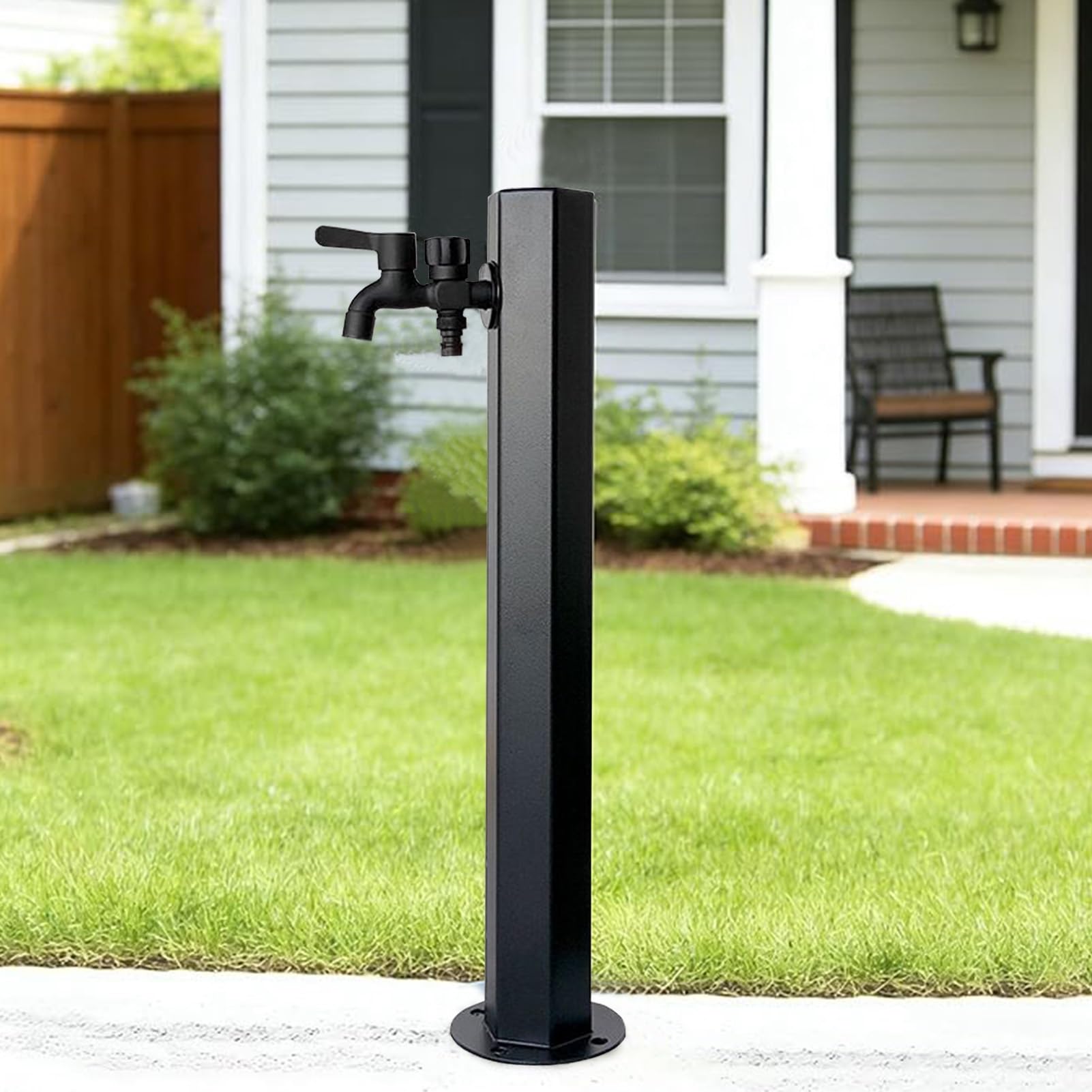 Wolnostojąca bateria zewnętrzna, czarny, sześciokątny, pionowy, do montażu na podłodze, kran odporny na zamarzanie, pionowy wspornik hydrantu(Single-spout faucet Height: 95cm)