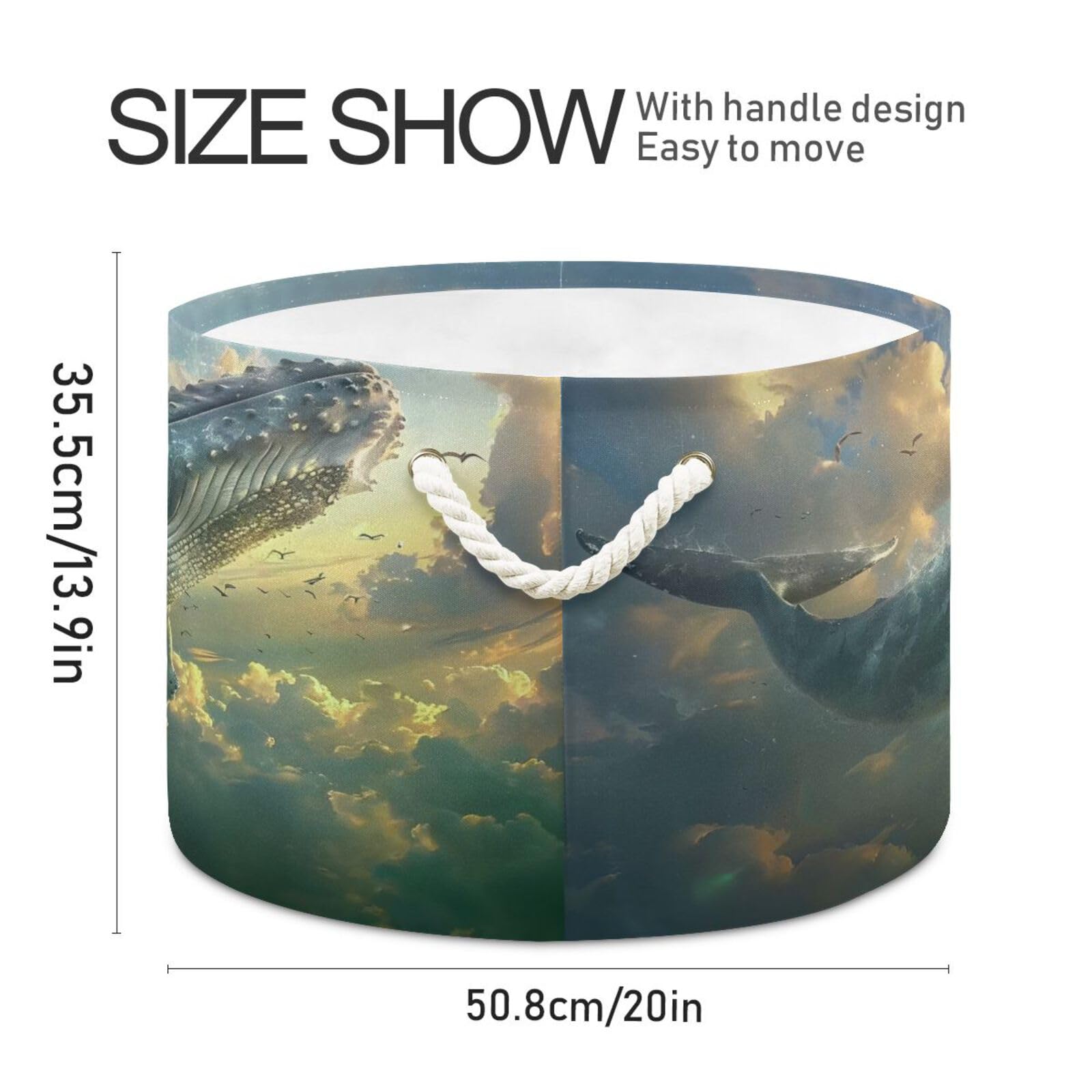 DUOBU Large Cotton Rope Basket Round Storage Basket Gray Whale with Cloud Laundry Hamper for Toys,Blankets,Nursery,Laundry 20x14 in