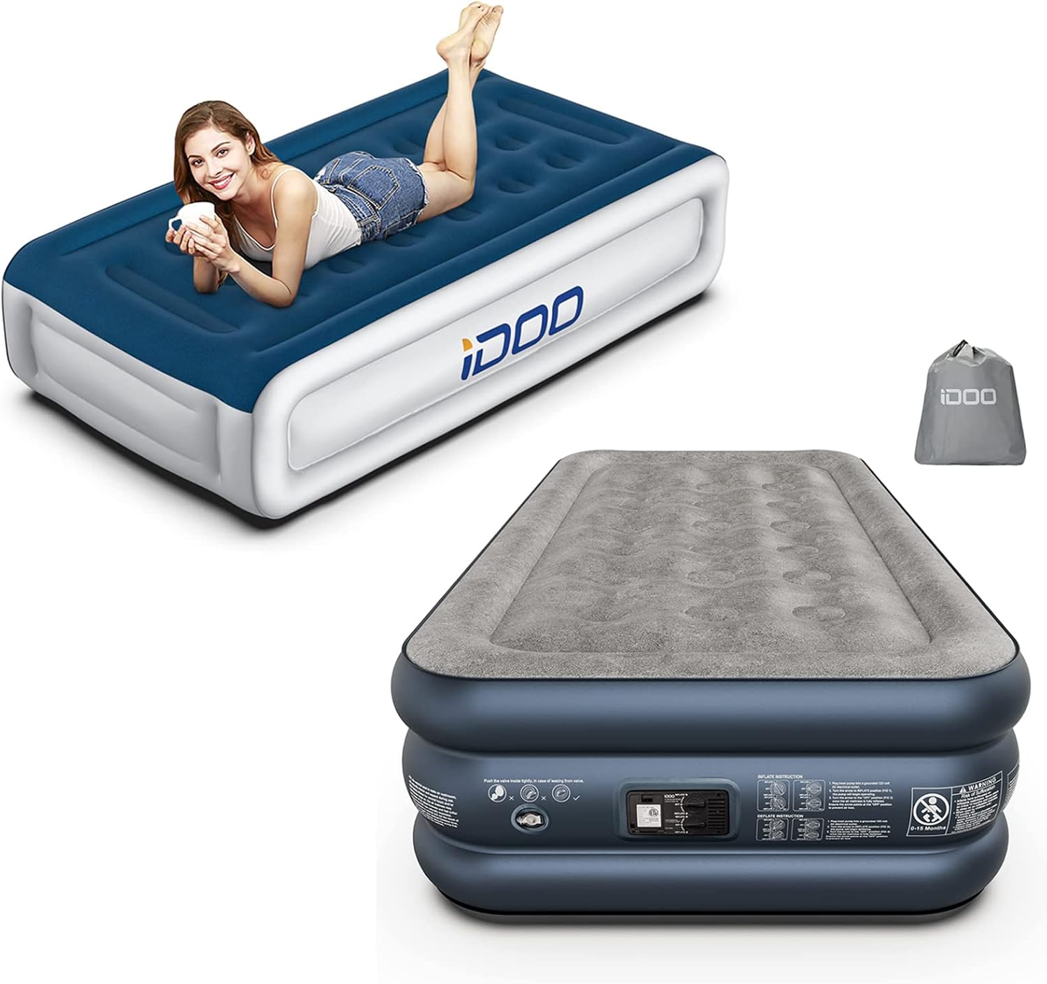 iDOO Twin Size Air Mattress, Inflatable Airbed with Built