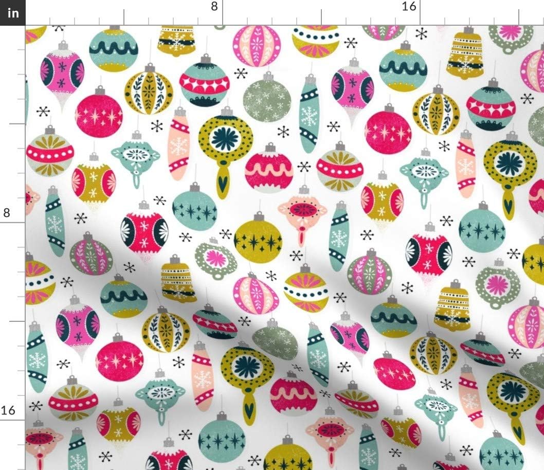 Spoonflower Fabric - Retro Christmas Vintage Ornaments Holidays Winter Whimsical Novelty Printed on Petal Signature Cotton Fabric by The Yard - Sewing Quilting Apparel Crafts Decor